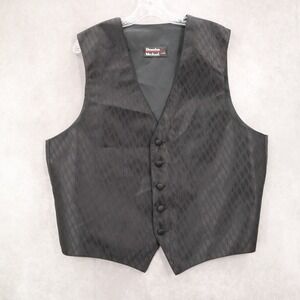Brandon Michael Black 5 Button Peak Pattern Waistcoat Tuxedo Suit Vest Large 46R